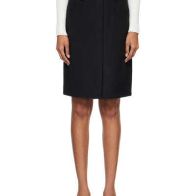 Courrèges Black Stretch Twill Snap Pencil Midi Skirt
