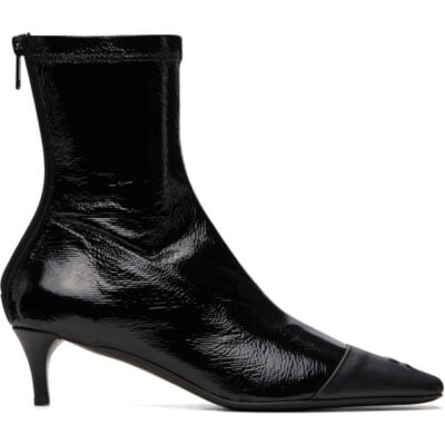 Courrèges Black Vinyl Toe Cap Ankle Boots