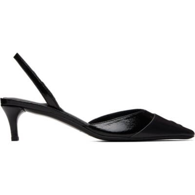 Courrèges Black Vinyl Toe Cap Slingback Heels