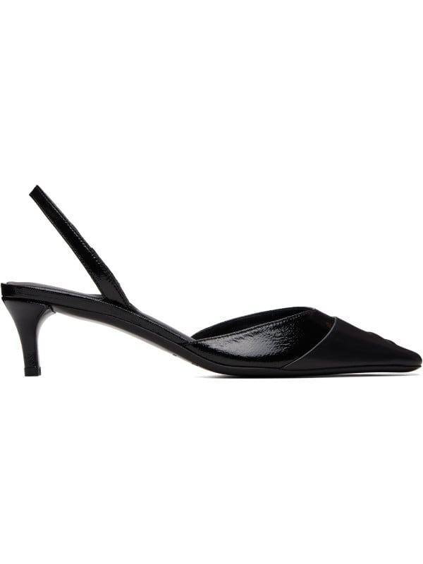 Courrèges Black Vinyl Toe Cap Slingback Heels