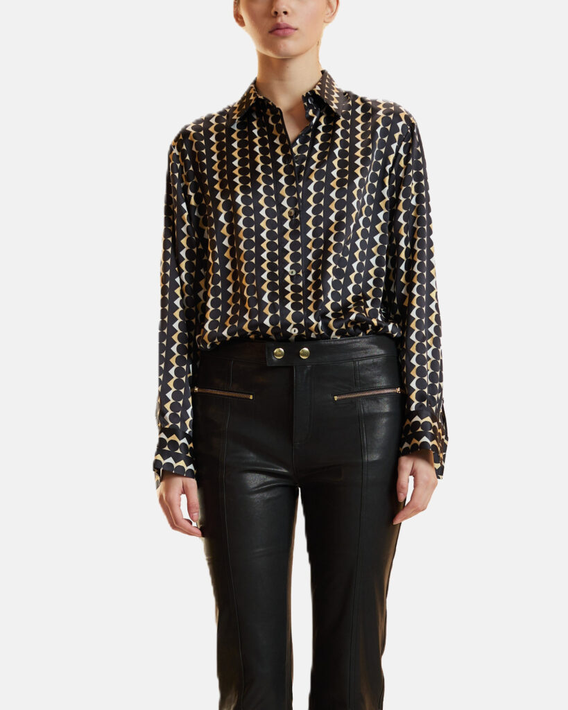 Cynthia Rowley Foil Silk Button Up Shirt