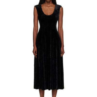 Danielle Guizio Black Leila Velvet Midi Dress