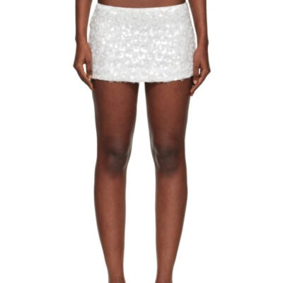 Danielle Guizio Off-White Floral Paillette Miniskirt