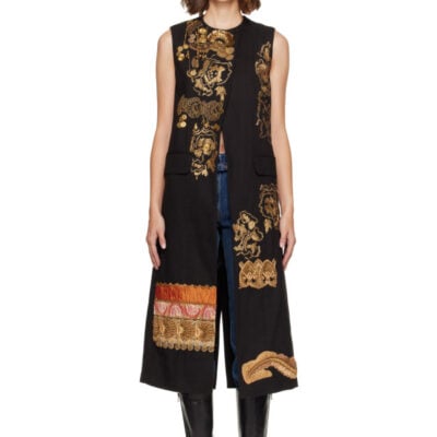 Dries Van Noten Black Embroidered Sleeveless Coat