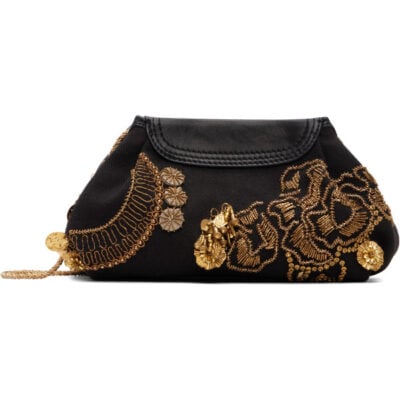 Dries Van Noten Black Small Embroidered Clutch