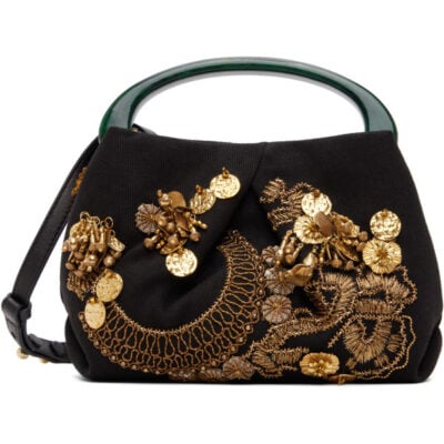 Dries Van Noten Black Small Embroidered Fold Bag