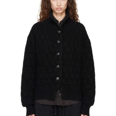 Dries Van Noten Black Textured Wool Cardigan