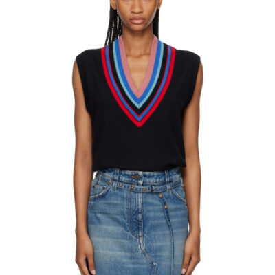 Dries Van Noten Black V-Neck Wool Vest
