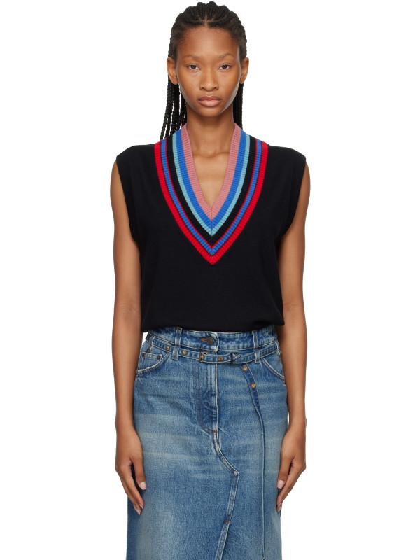 Dries Van Noten Black V-Neck Wool Vest