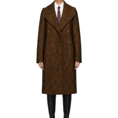 Dries Van Noten Brown Double-Breasted Jacquard Coat