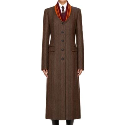 Dries Van Noten Brown Pinstripe Wool Coat