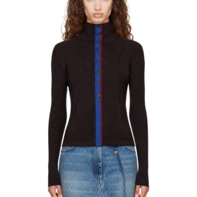 Dries Van Noten Brown Ribbed High Neck Sweater