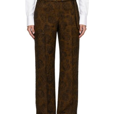 Dries Van Noten Brown Slim Leg Jacqaurd Trousers
