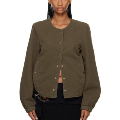 Dries Van Noten Khaki Collarless Jacket