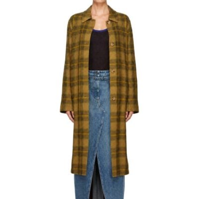 Dries Van Noten Khaki Wool Check Coat