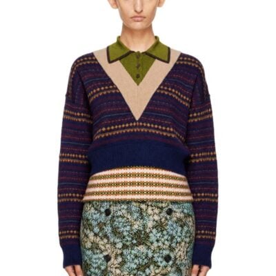 Dries Van Noten Navy & Green Boxy Wool Sweater