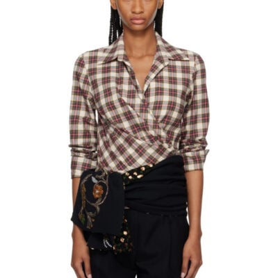 Dries Van Noten Off-White & Red Fitted Flannel Wrap Shirt