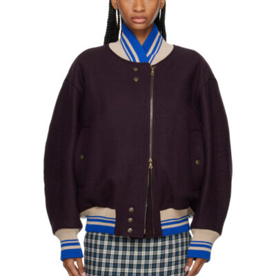 Dries Van Noten Purple Wool Bomber Jacket