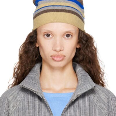 Edward Cuming Beige Striped 'Stoner' Beanie