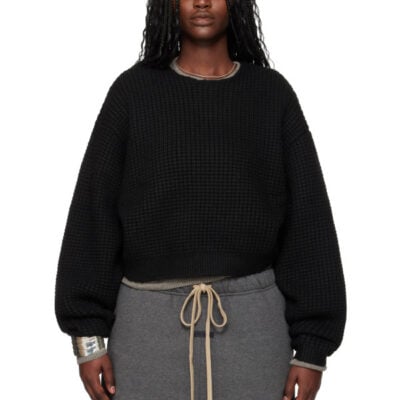 Fear of God ESSENTIALS Black Holiday Heavy Waffle 90s Crewneck Sweater