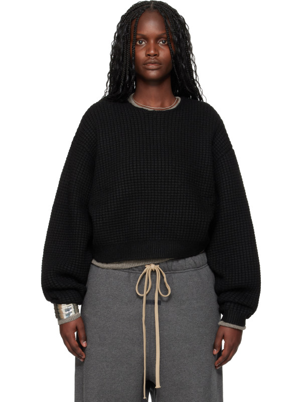 Fear of God ESSENTIALS Black Holiday Heavy Waffle 90s Crewneck Sweater