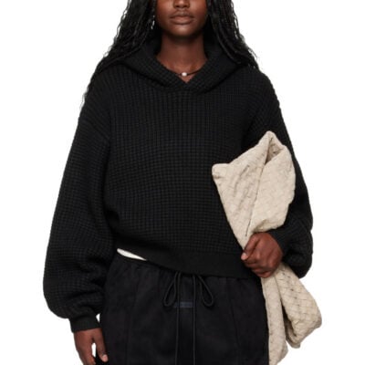 Fear of God ESSENTIALS Black Holiday Heavy Waffle 90s Hoodie