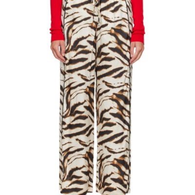 Ganni Beige Zebra Satin Lounge Pants
