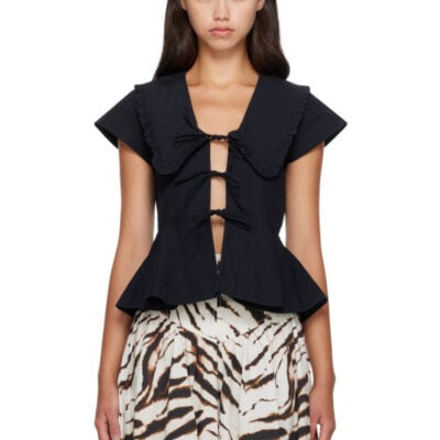 Ganni Black Cotton Poplin Blouse