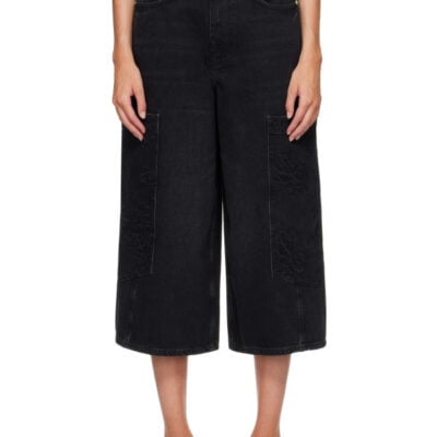 Ganni Black Cropped Cargo Jeans