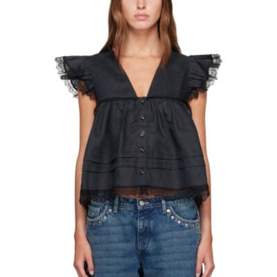 Ganni Black Linen Blouse