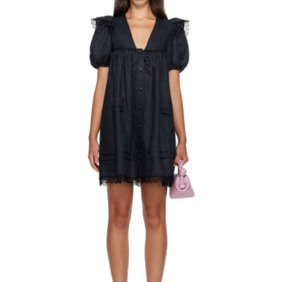 Ganni Black Linen Minidress