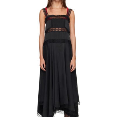 Ganni Black Sandwashed Silk Satin Slip Maxi Dress