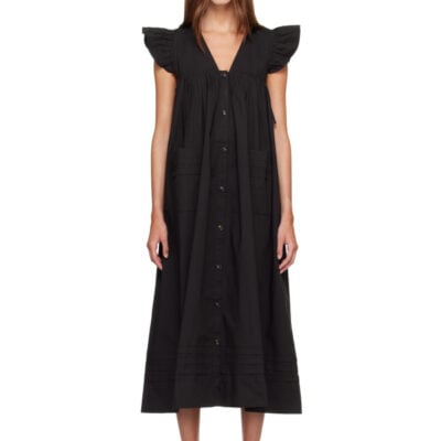 Ganni Black Stretch Cotton Angel Maxi Dress