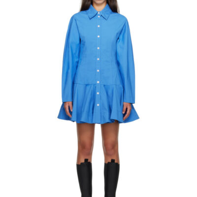 Ganni Blue Cotton Shirt Minidress