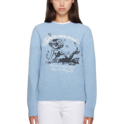Ganni Blue Mermaid Graphic Wool Sweater