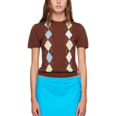 Ganni Brown Argyle T-shirt