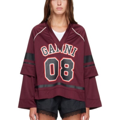 Ganni Burgundy Cycora Double Layered Longsleeve T-shirt