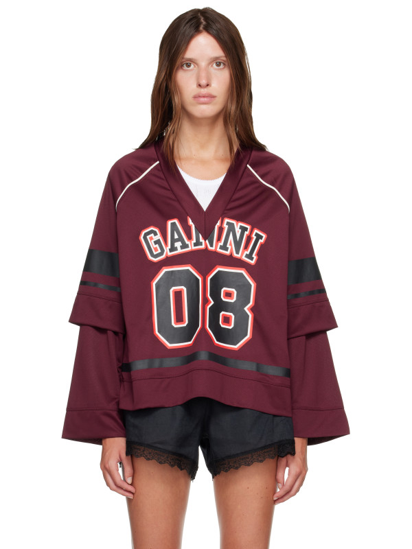 Ganni Burgundy Cycora Double Layered Longsleeve T-shirt