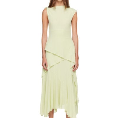 Ganni Green Marl Mesh Draped Knot Detailing Maxi Dress