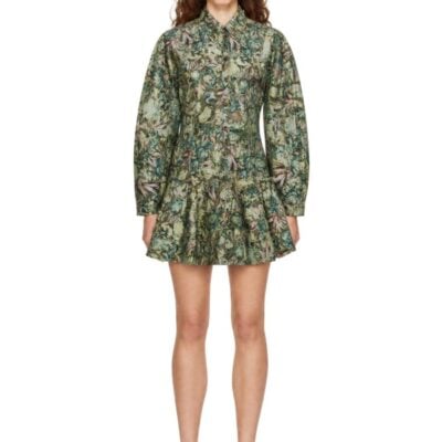 Ganni Green Tapestry Floral Minidress