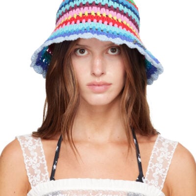 Ganni Multicolor Striped Crochet Bucket Hat
