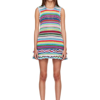 Ganni Multicolor Striped Crochet Minidress