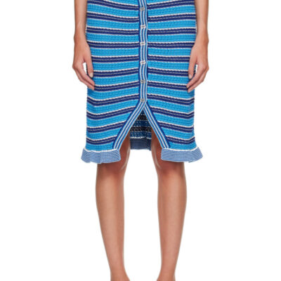 Ganni Navy Cotton Pointelle Stripe Midi Skirt