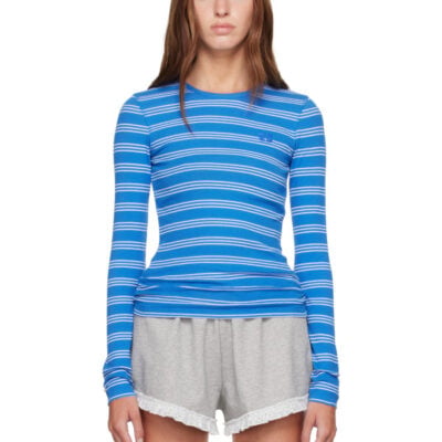 Ganni Navy Long-Sleeve Stripes T-shirt