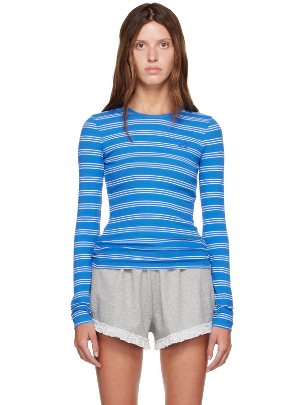 Ganni Navy Long-Sleeve Stripes T-shirt