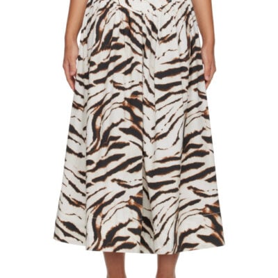 Ganni Off-White & Brown Zebra Cotton Maxi Skirt