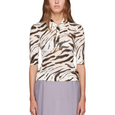 Ganni Off-White Sheer Printed Cotton Polo