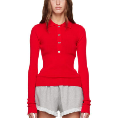Ganni Red Merino Polo