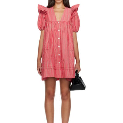 Ganni Red Striped Cotton Minidress
