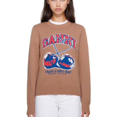 Ganni Tan Cherry Graphic Sweater